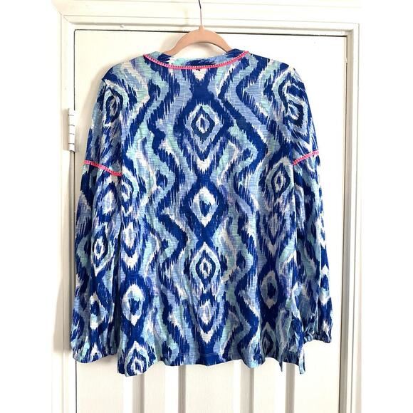 LILLY PULITZER Karissa Cotton Knit Tunic Blue Swish Fringe Trim Preppy - Small - Picture 6 of 7